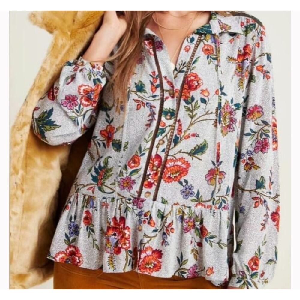 Anthropologie Maeve Janie Peplum Floral Blouse